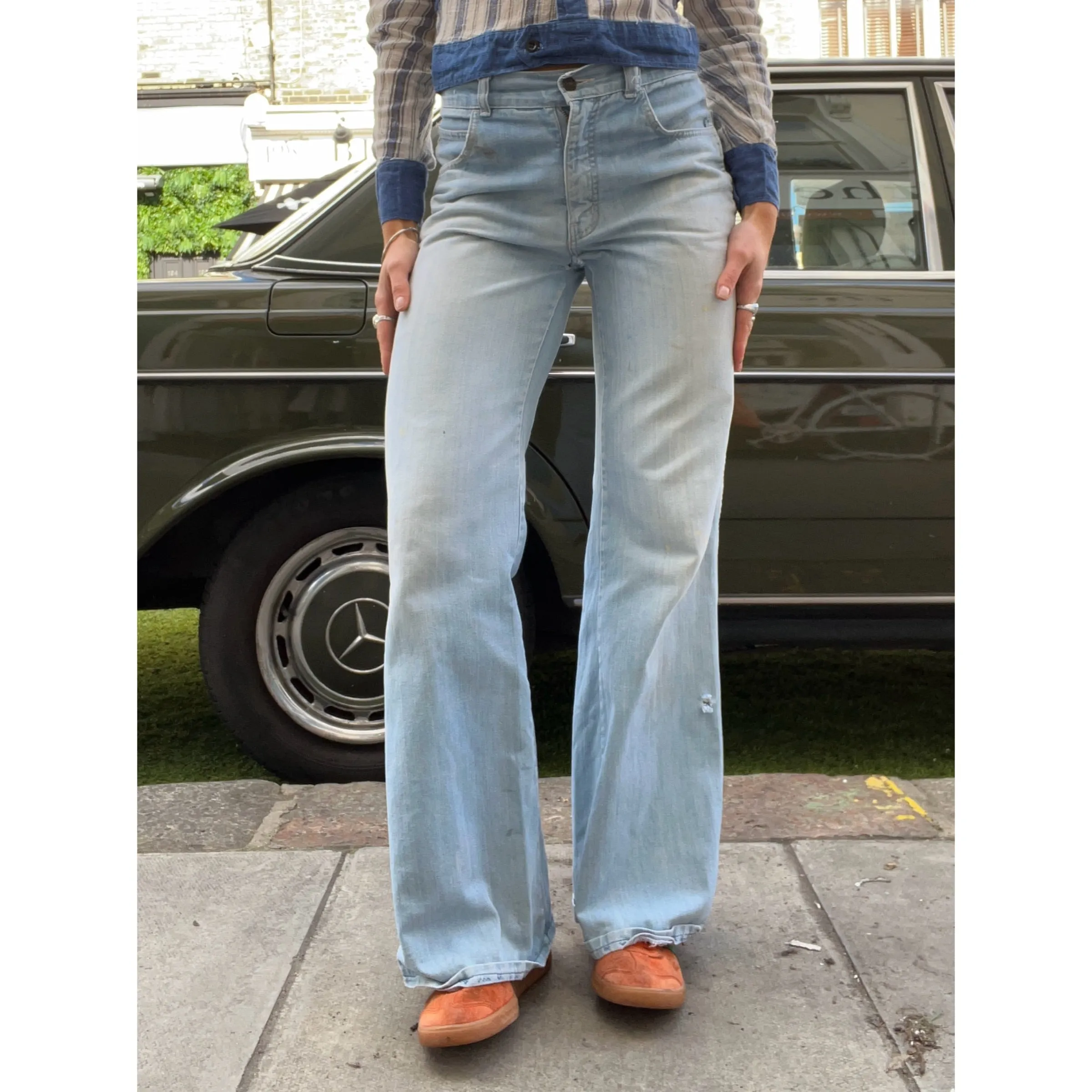 1970s worn-in flare jeans blue