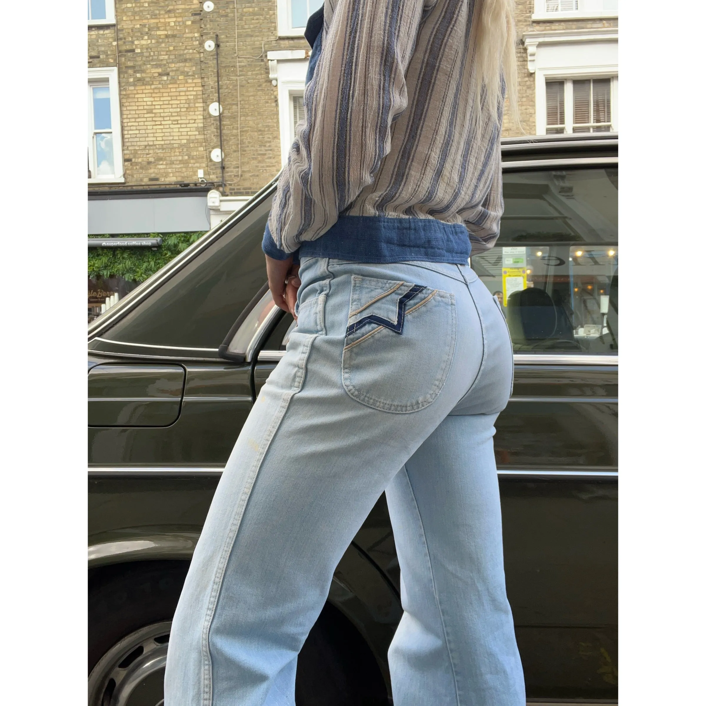 1970s worn-in flare jeans blue