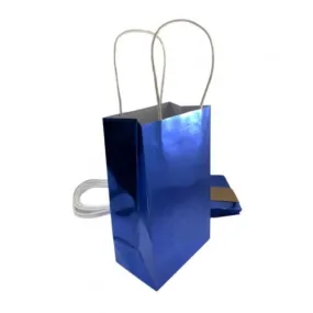 5 Pack Metallic Blue Paper Party Bags - 21.5cm x 13cm x 8cm