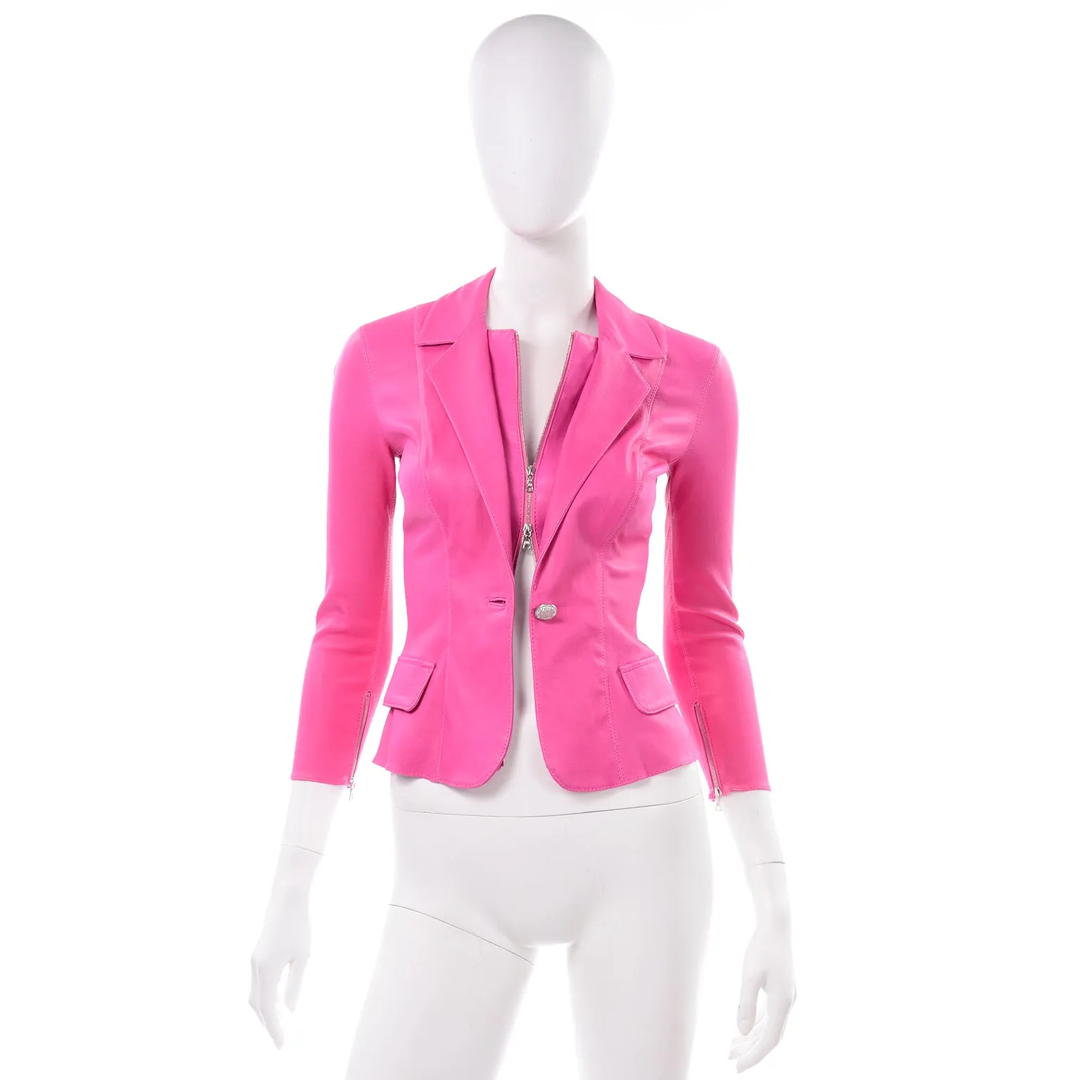 Aphero Hot Pink Lamb Leather Blazer Jacket W Built In Top