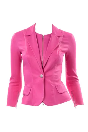 Aphero Hot Pink Lamb Leather Blazer Jacket W Built In Top