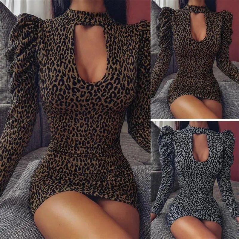 Autumn and winter sexy low-cut folds high-waist printed bag hip long-sleeved dress