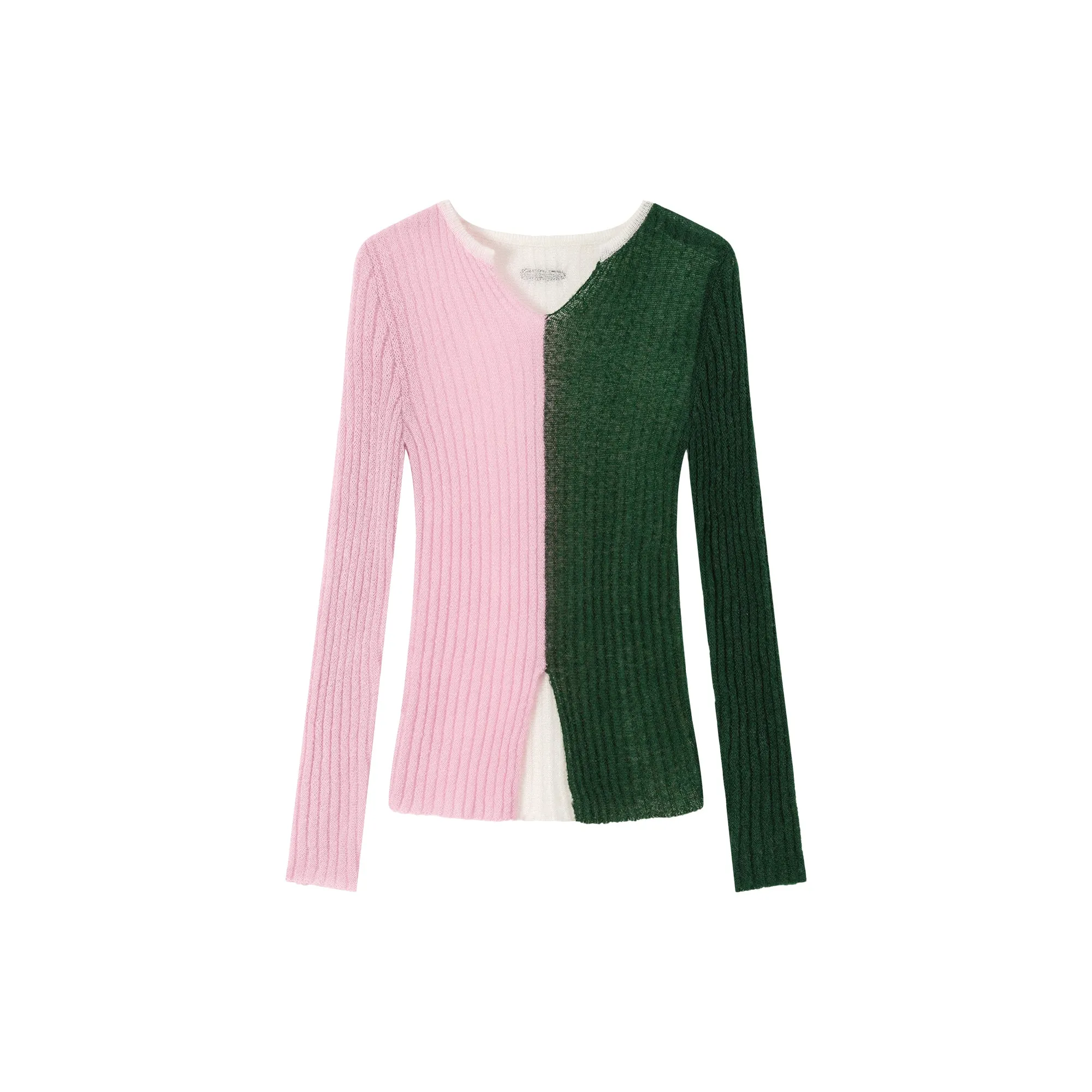 Bicolor Block Long Sleeves Knit Sweater