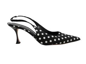 Black & White Manolo Blahnik Pointed-Toe Polka Dot Slingbacks Size 41.5