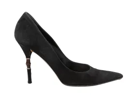 Black Gucci Suede Pointed-Toe Bamboo Heels Size 10B