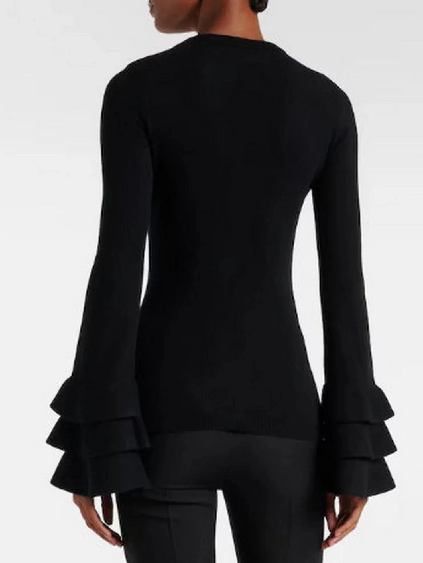 Black Knit Ruffle-Cuff Sweater