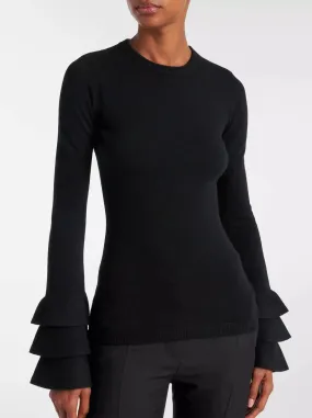 Black Knit Ruffle-Cuff Sweater