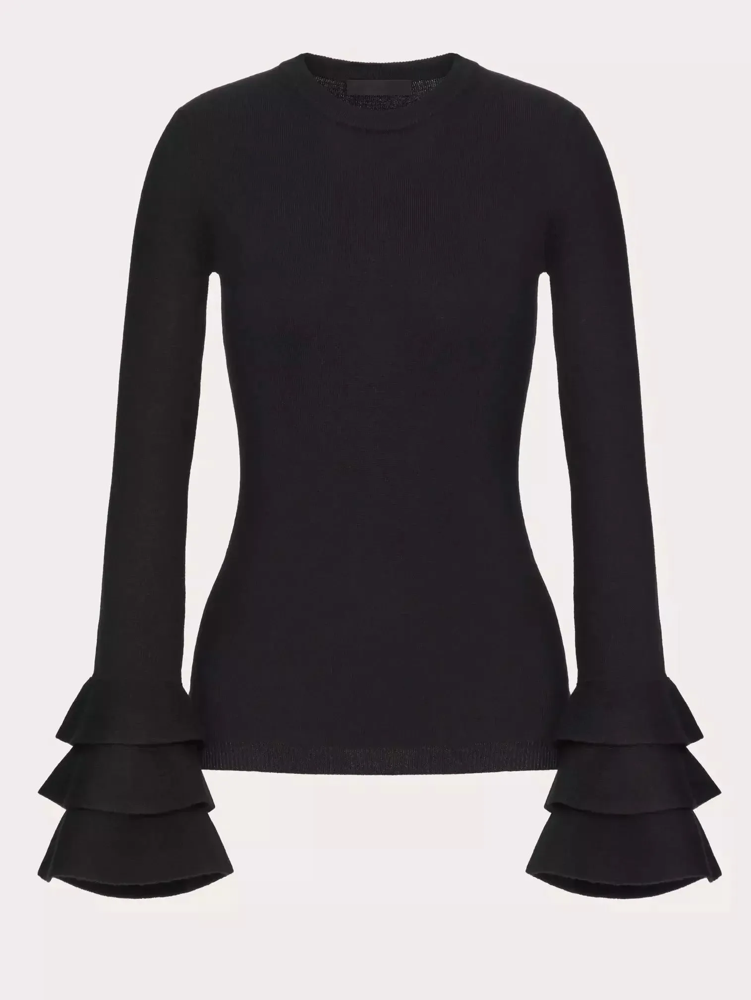 Black Knit Ruffle-Cuff Sweater