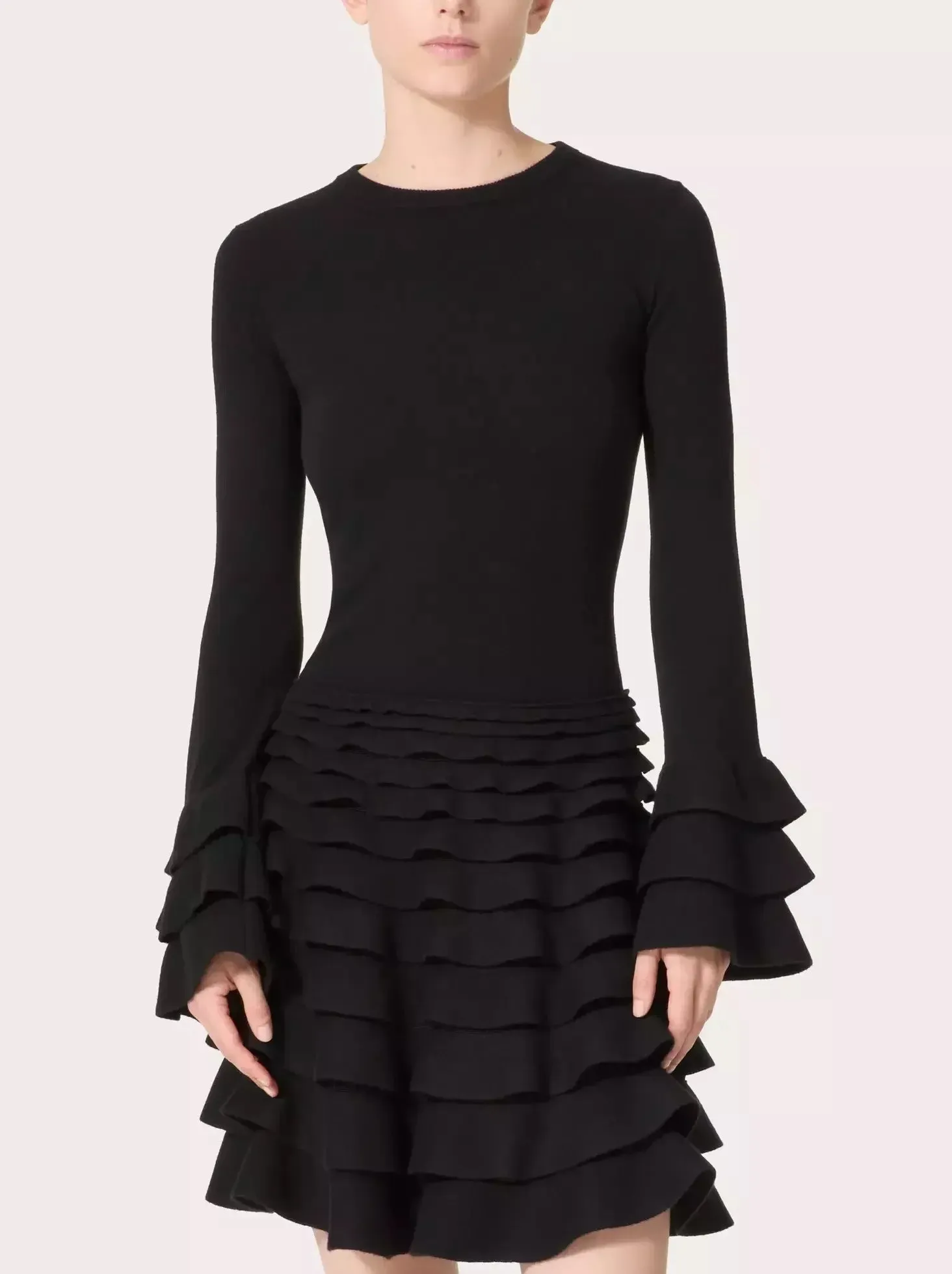 Black Knit Ruffle-Cuff Sweater