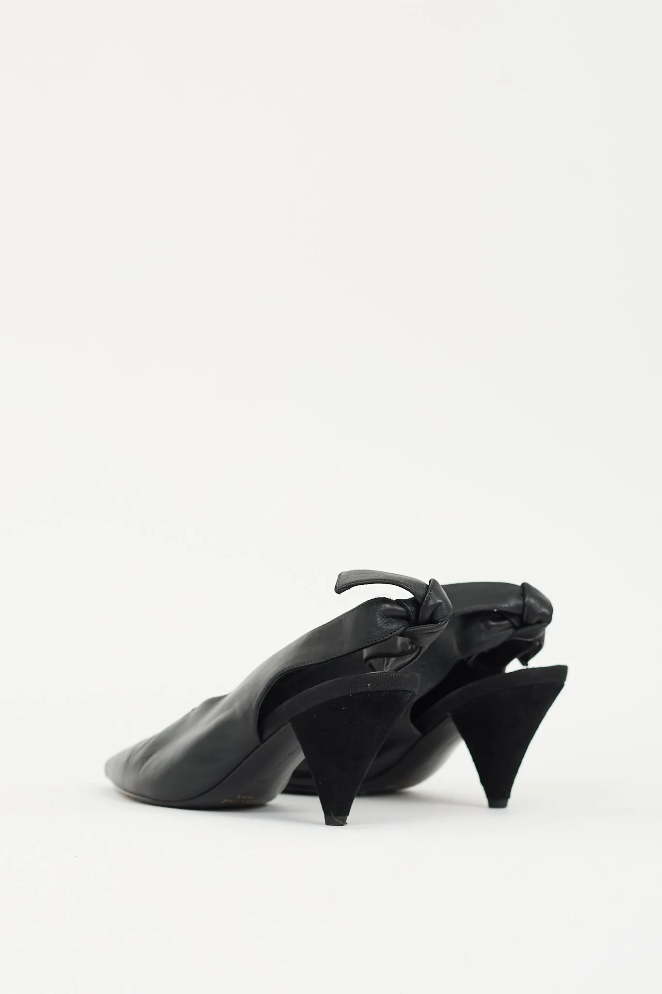 Black Leather Paris V-Neck Slingback Heel