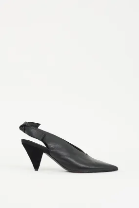 Black Leather Paris V-Neck Slingback Heel