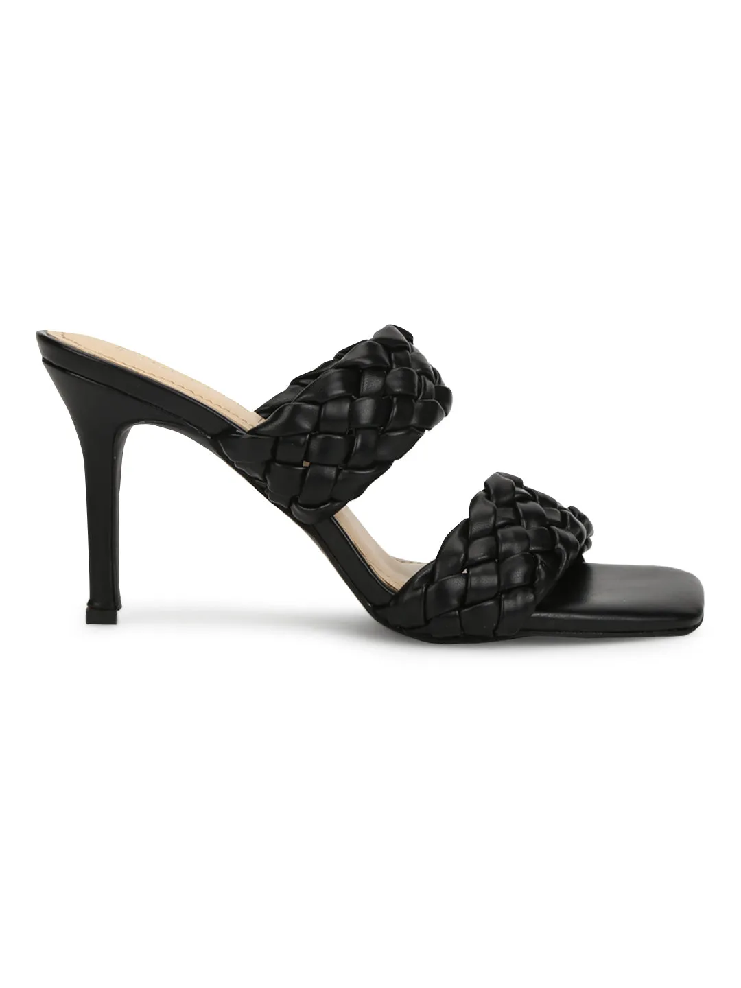 Black PU Braided Stiletto Mules