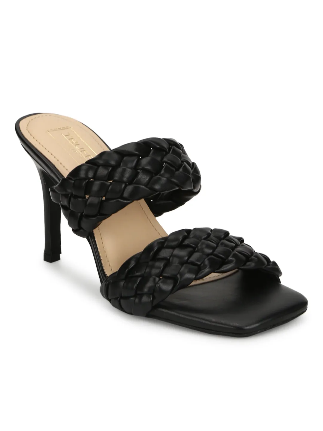 Black PU Braided Stiletto Mules