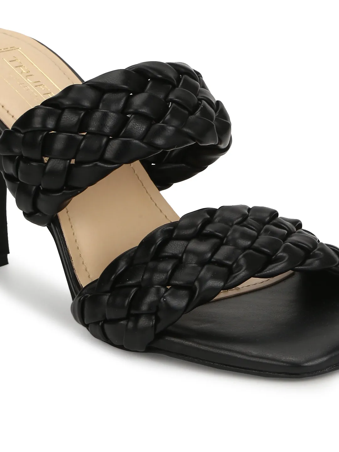 Black PU Braided Stiletto Mules