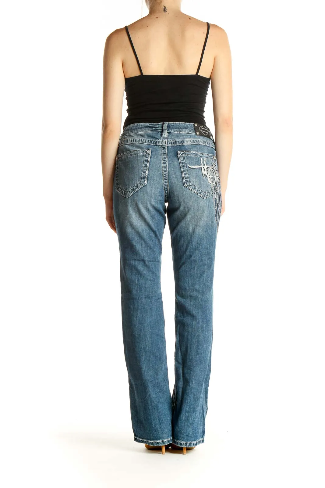 Blue Straight Leg Sequin Jeans