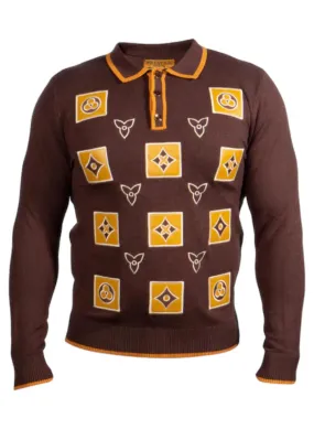 Brown Prestige Men's Polo Sweater with White Leather Fashion Style No: SW-469