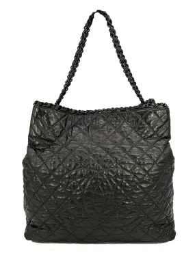 CHANEL Grey Metallic Leather Chain Me Shoulder Bag Tote