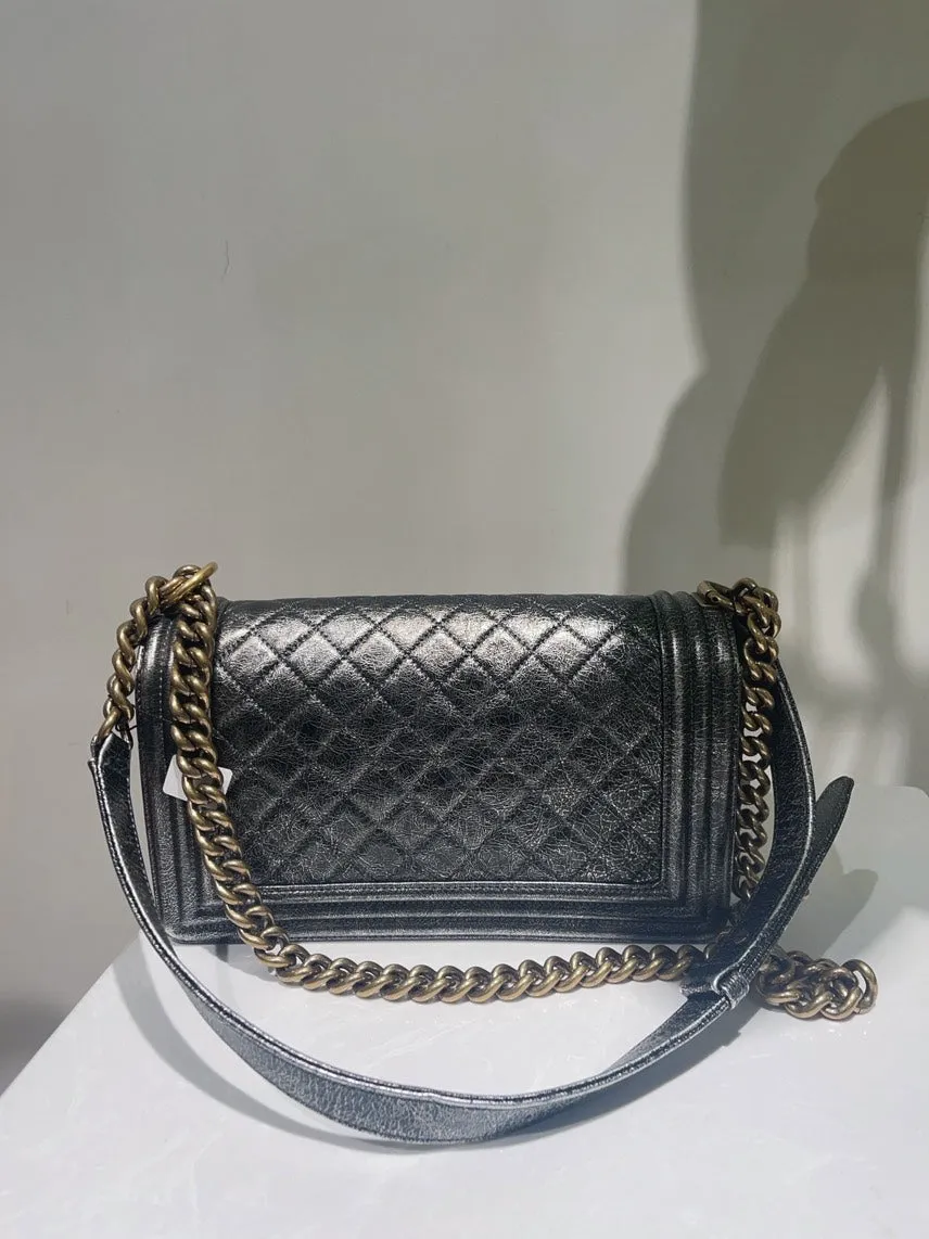 Chanel Leboy Metallic Calfskin Quilted Flap Bag Black Medium