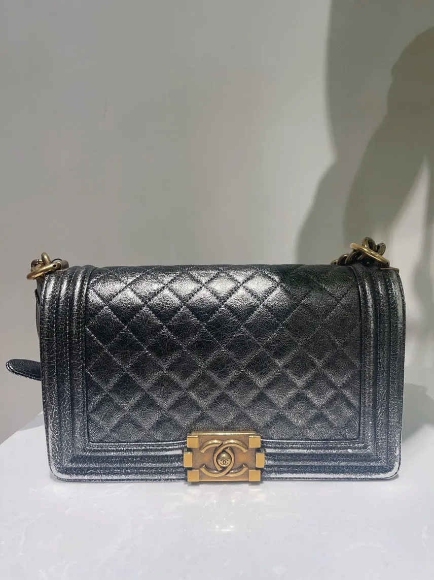 Chanel Leboy Metallic Calfskin Quilted Flap Bag Black Medium