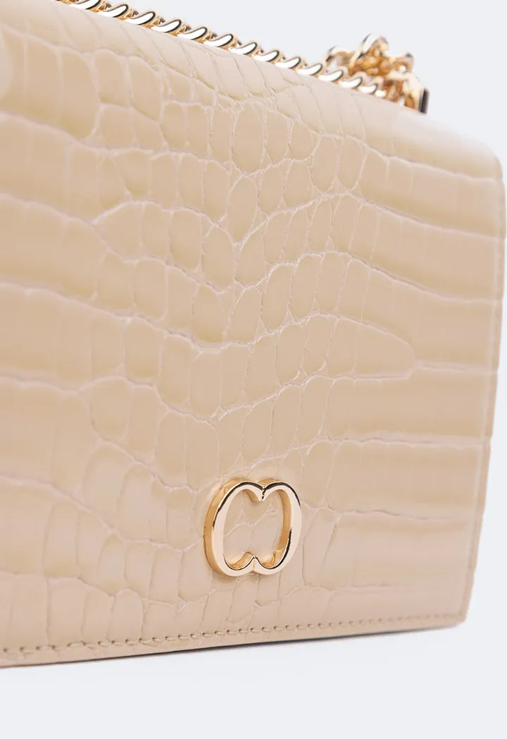 Choice Embossed Croc Cross Body Bag Beige