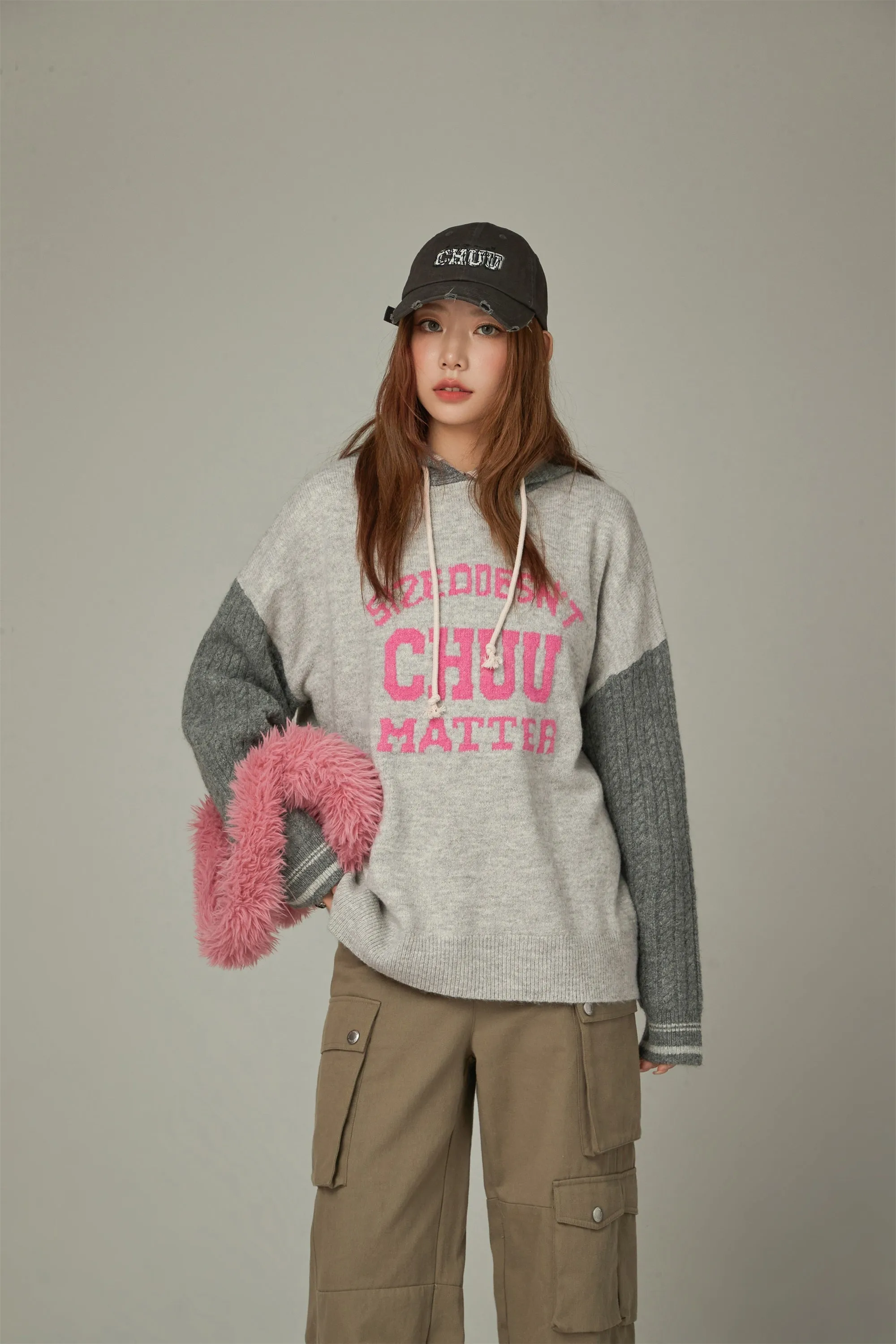 Color Combination Hood Knit Sweater