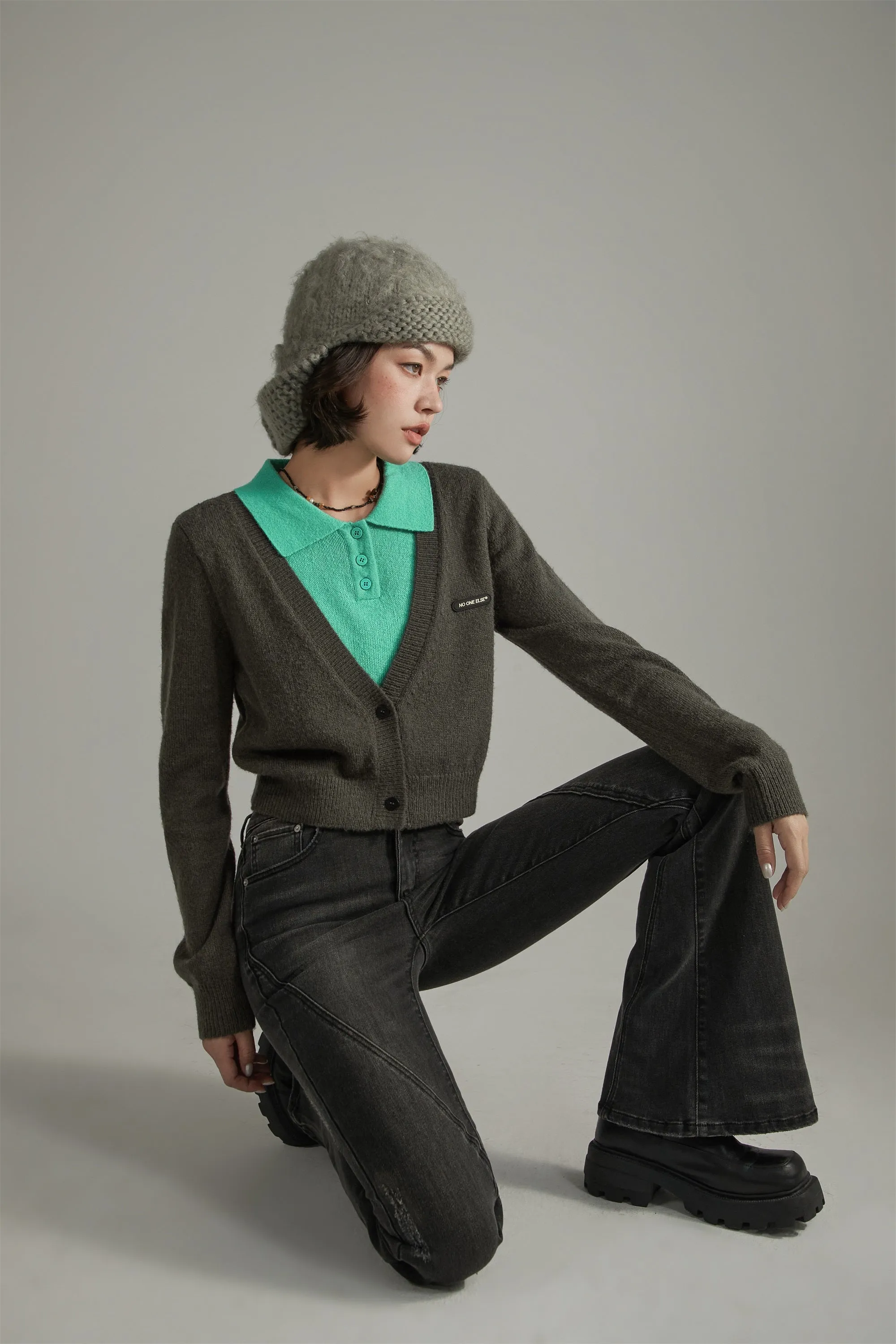 Color Combination Layered Knit Sweater