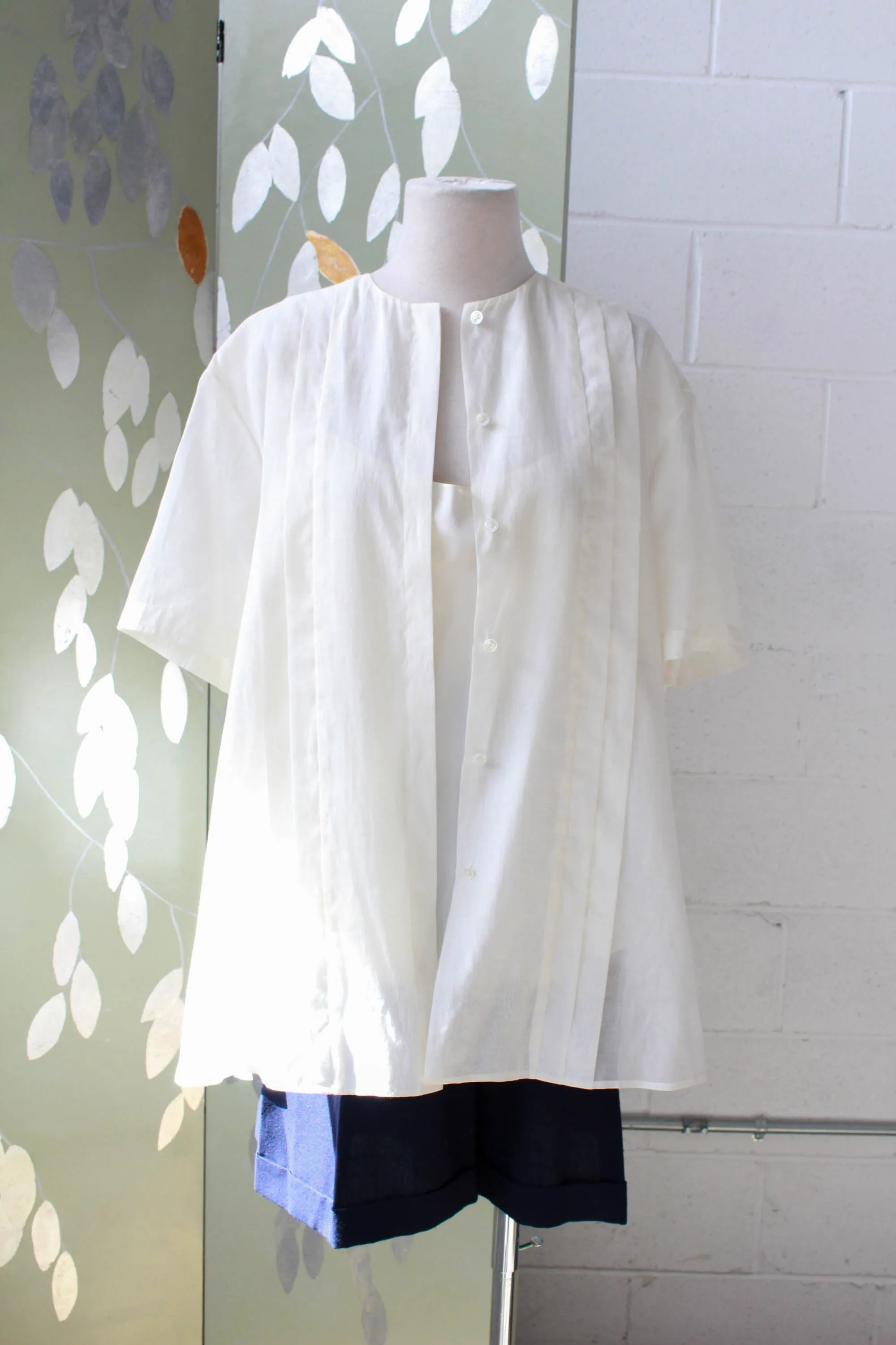 Designer Cream Silk Blouse with Built in Camisole, Medium