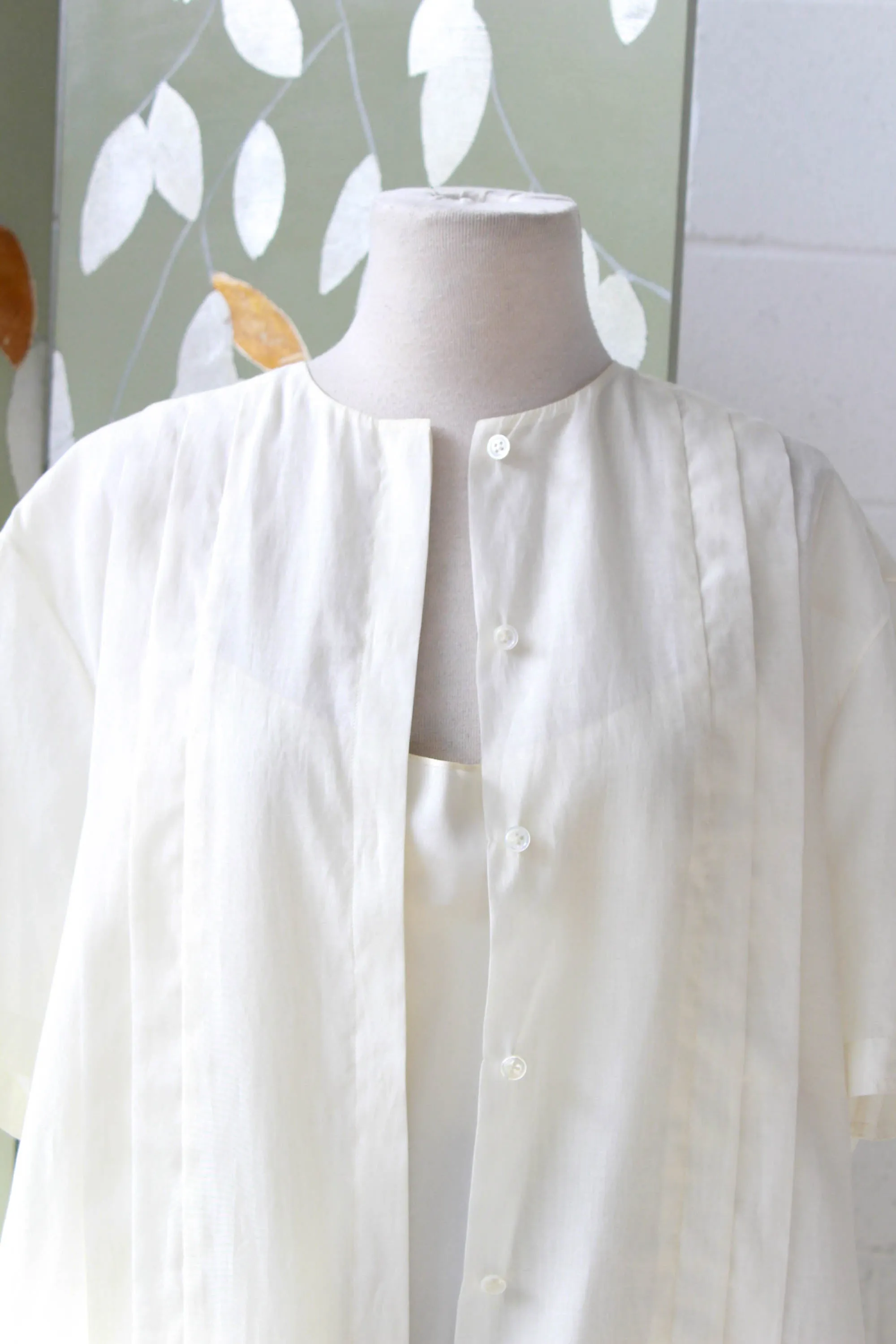 Designer Cream Silk Blouse with Built in Camisole, Medium