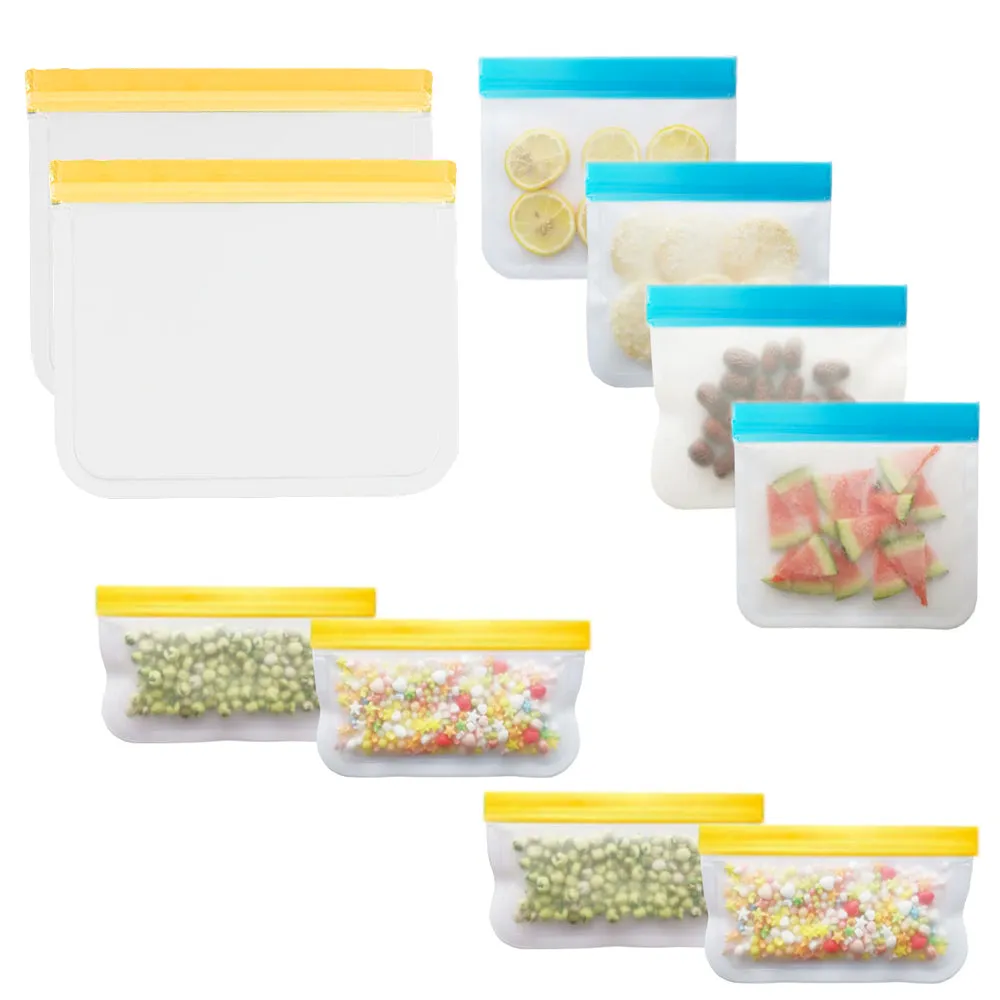 Eco Friendly Reusable Leak Proof Food Storage Zip Bags - 10 Piece Pack