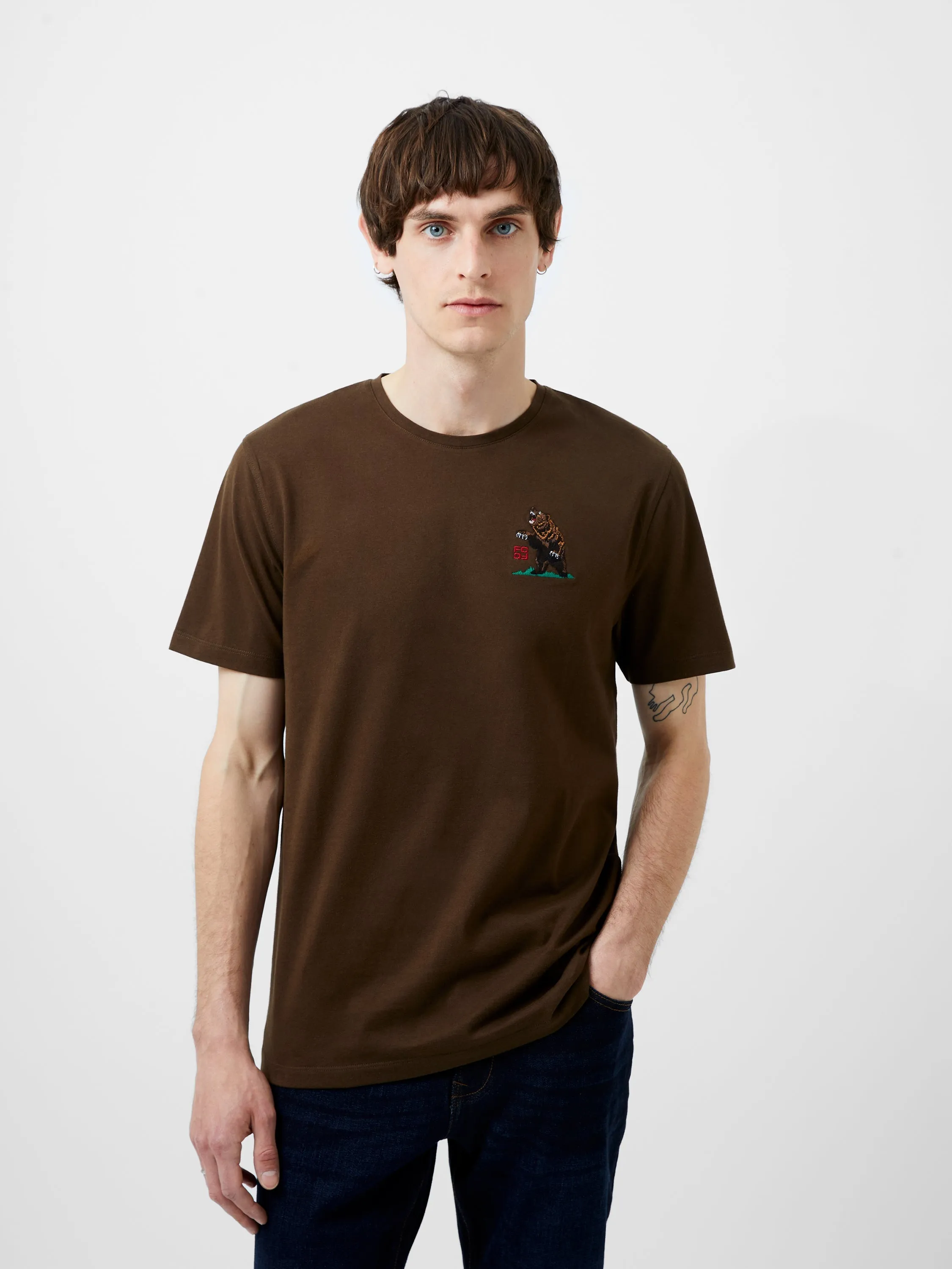 Embroidered Bear Organic Graphic T-Shirt