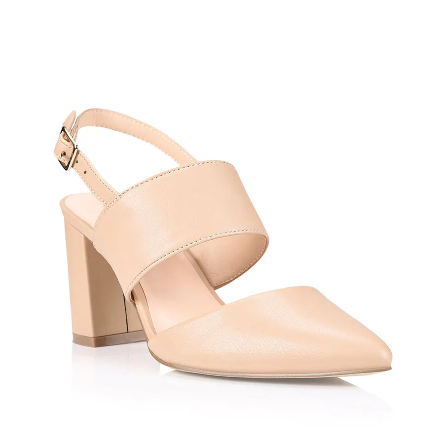 Ena Closed Toe Block Heels - Nude Smooth