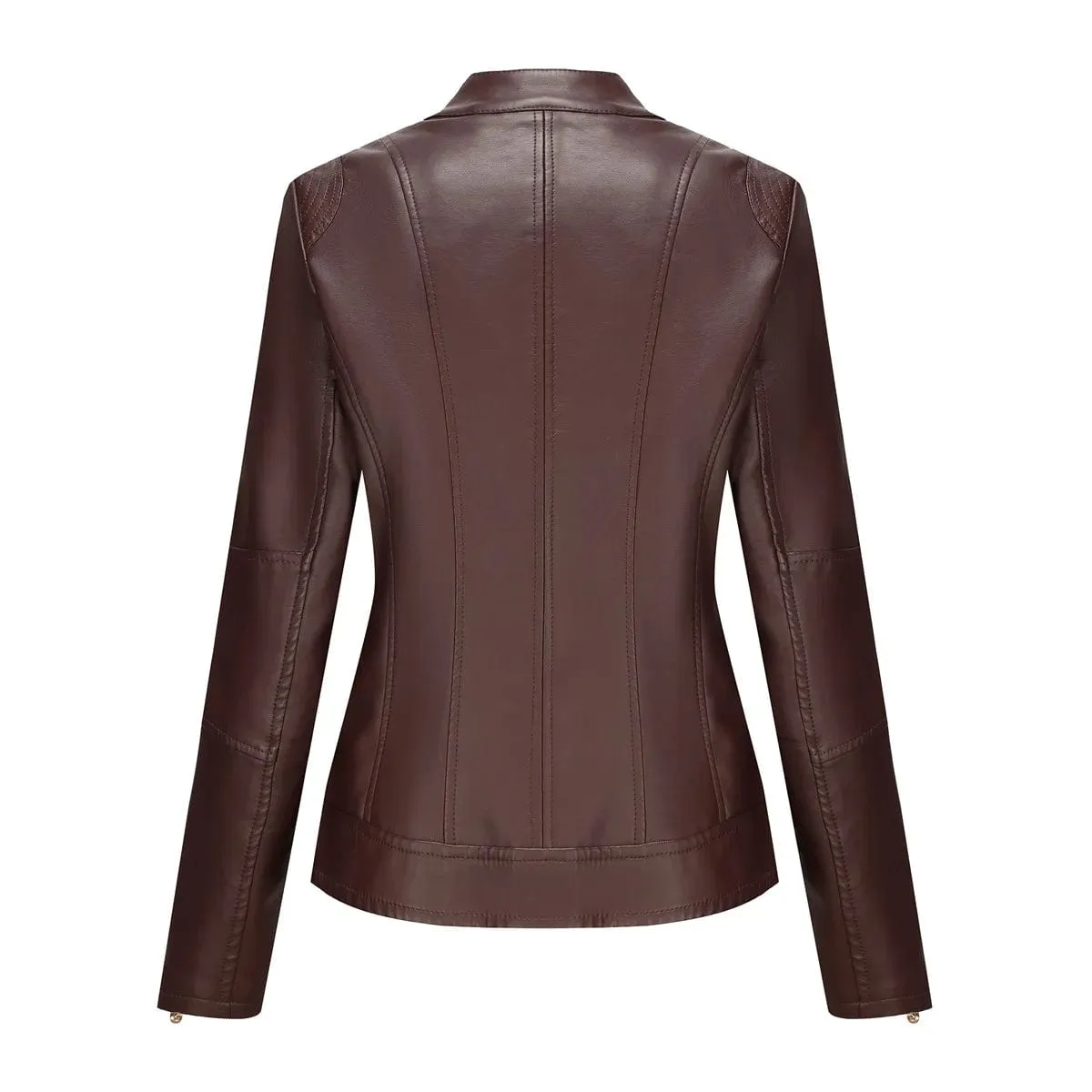 Faux Leather Women Coat Full Sleeve Round Neck Slim Fit Solid Sexy Regular Jackets Zipper