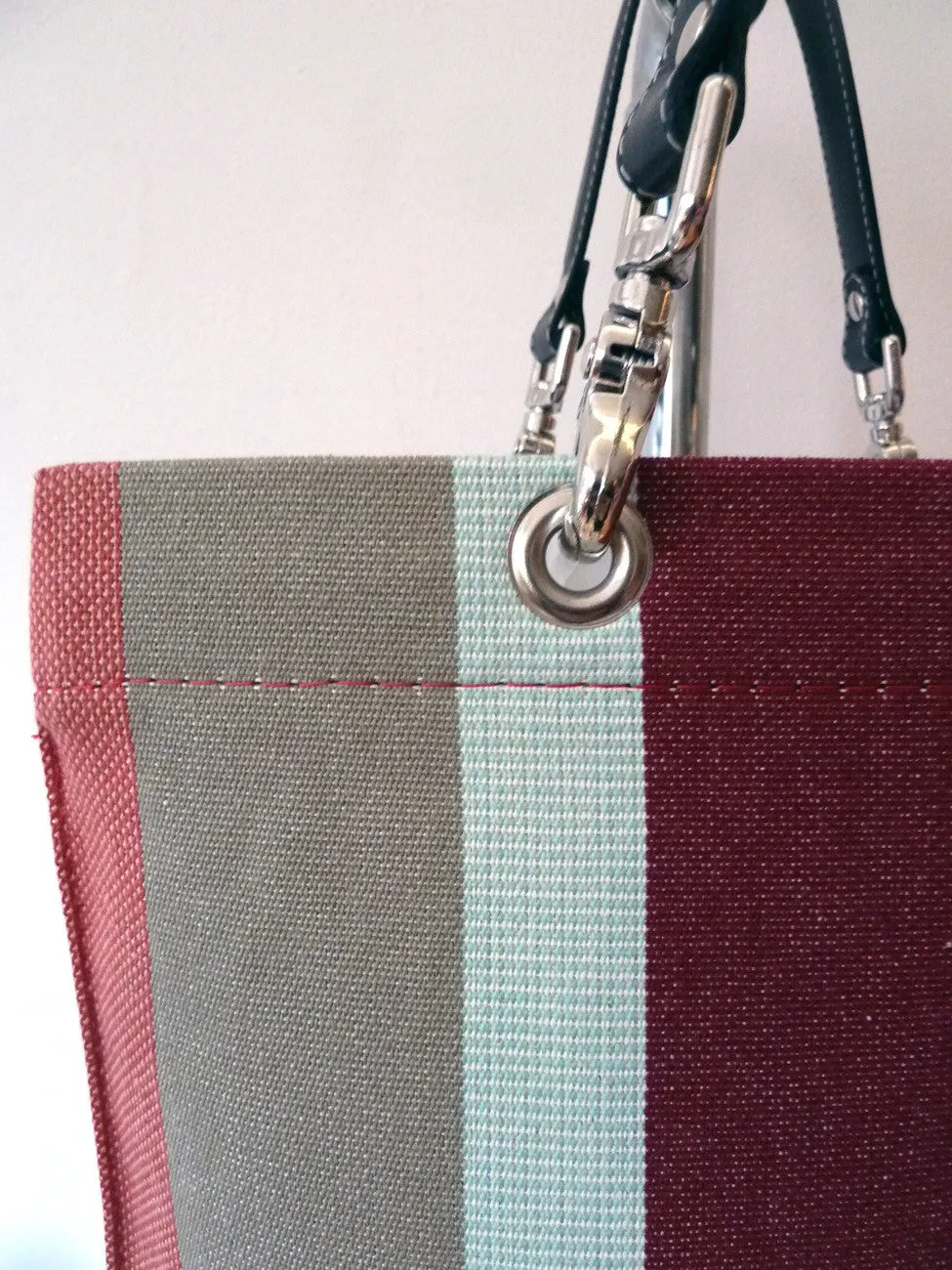 French Cotton Stripe Bags Aubergine Color Block