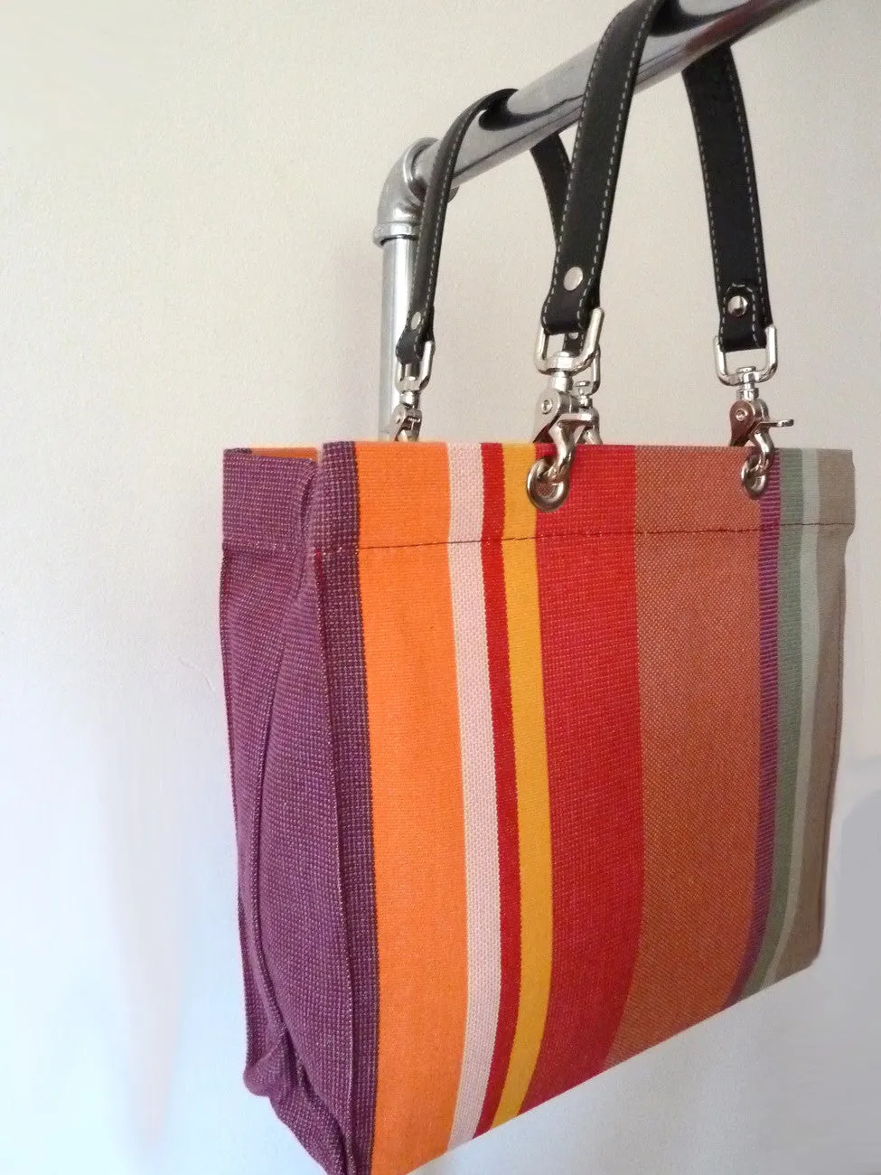 French Cotton Stripe Bags Aubergine Color Block