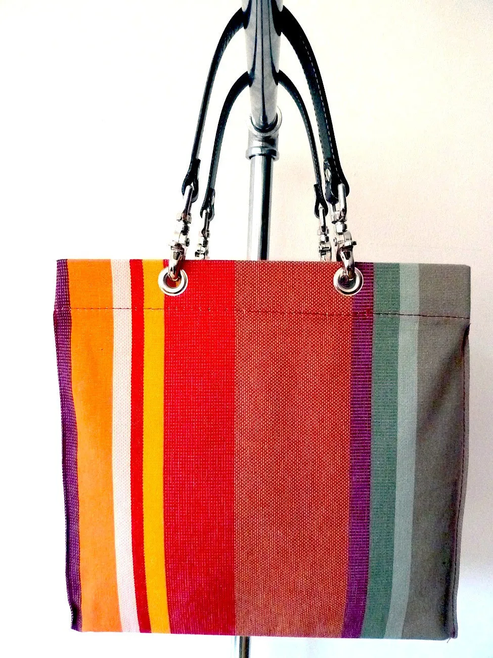 French Cotton Stripe Bags Aubergine Color Block