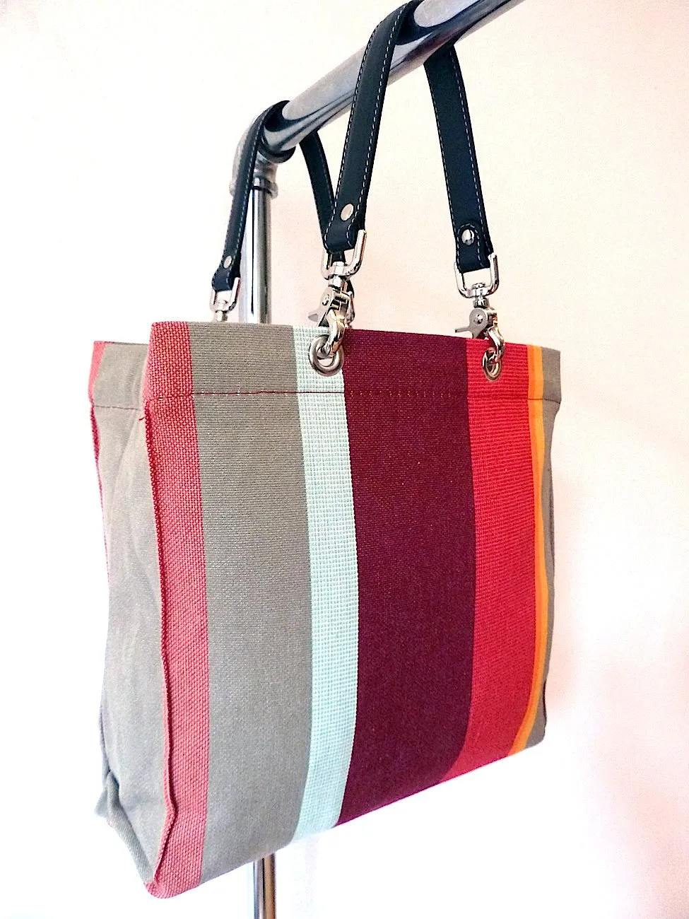 French Cotton Stripe Bags Aubergine Color Block