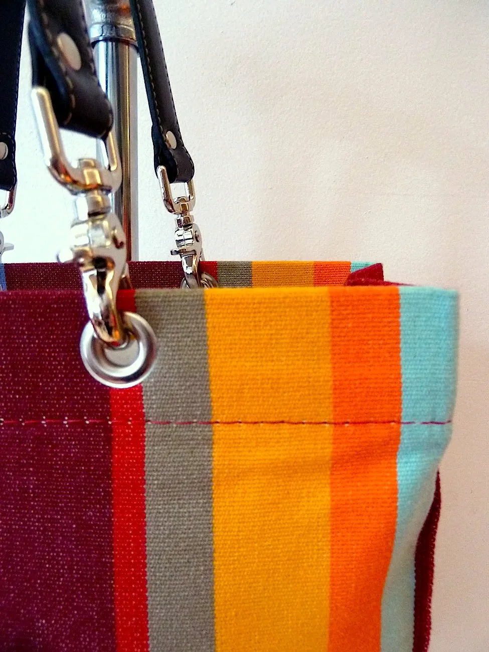 French Cotton Stripe Bags Aubergine Color Block