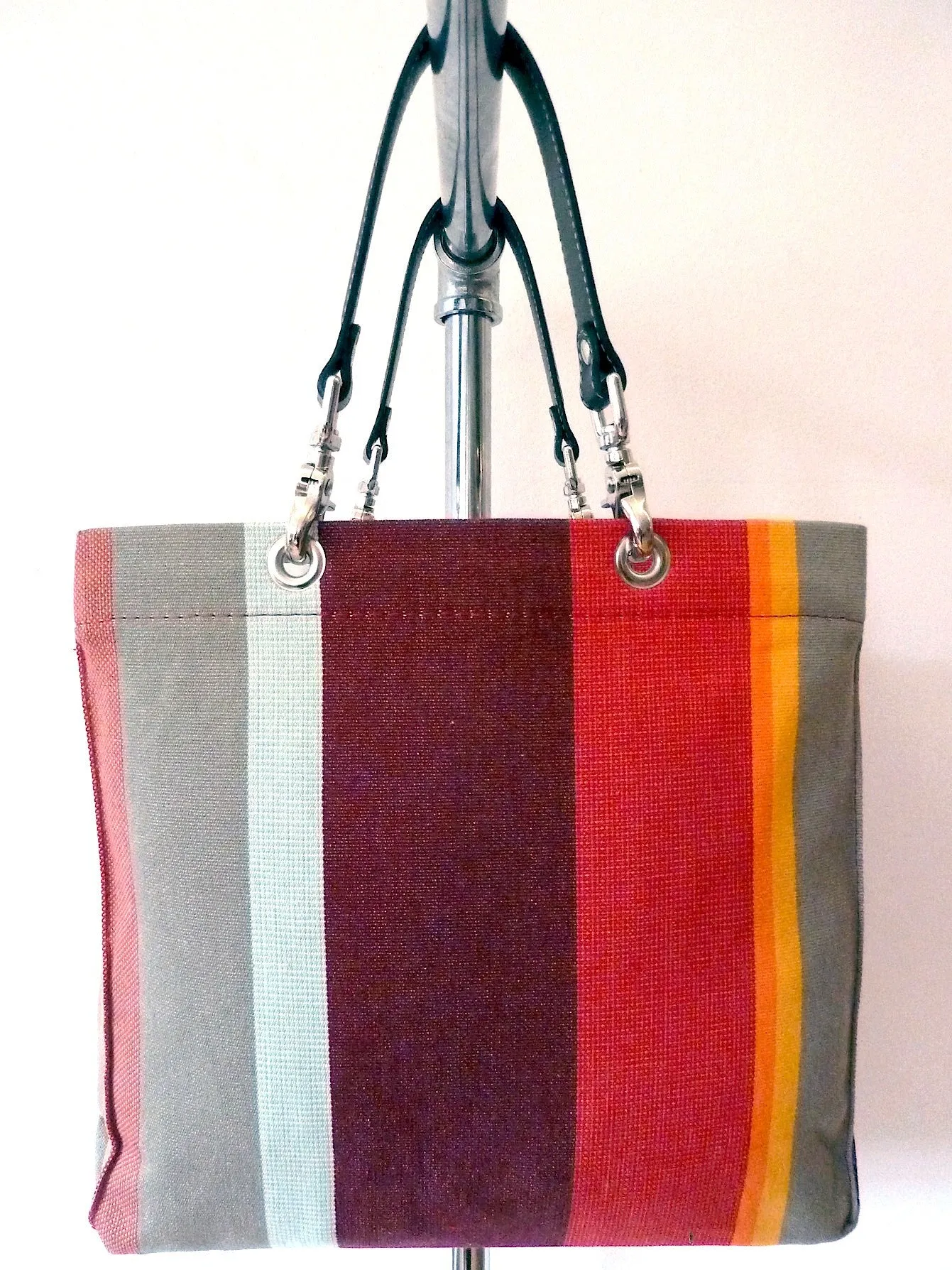 French Cotton Stripe Bags Aubergine Color Block