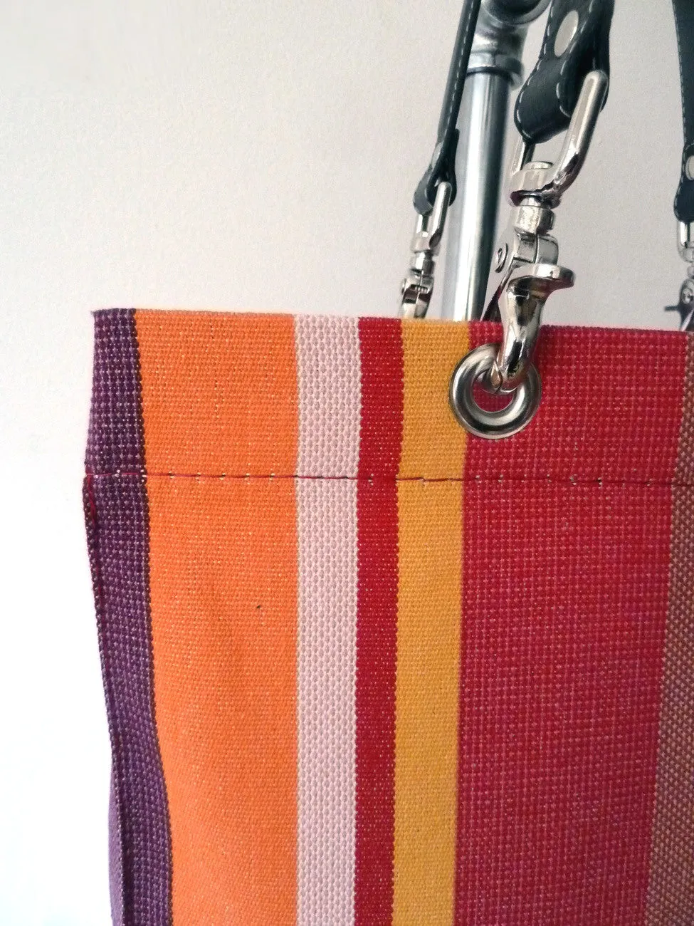 French Cotton Stripe Bags Red Olive Color Block