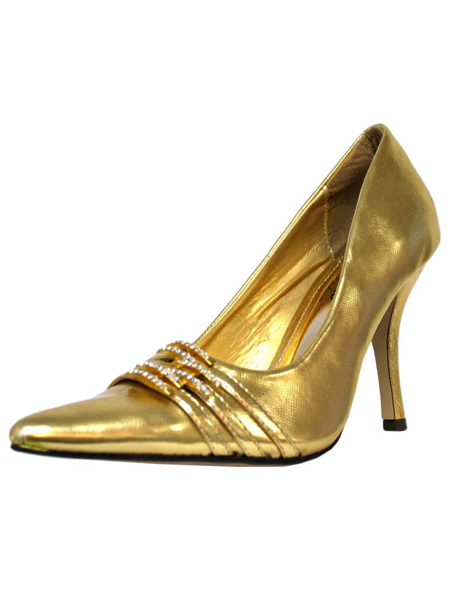 Gold Womens Pumps With Rhinestone Trim