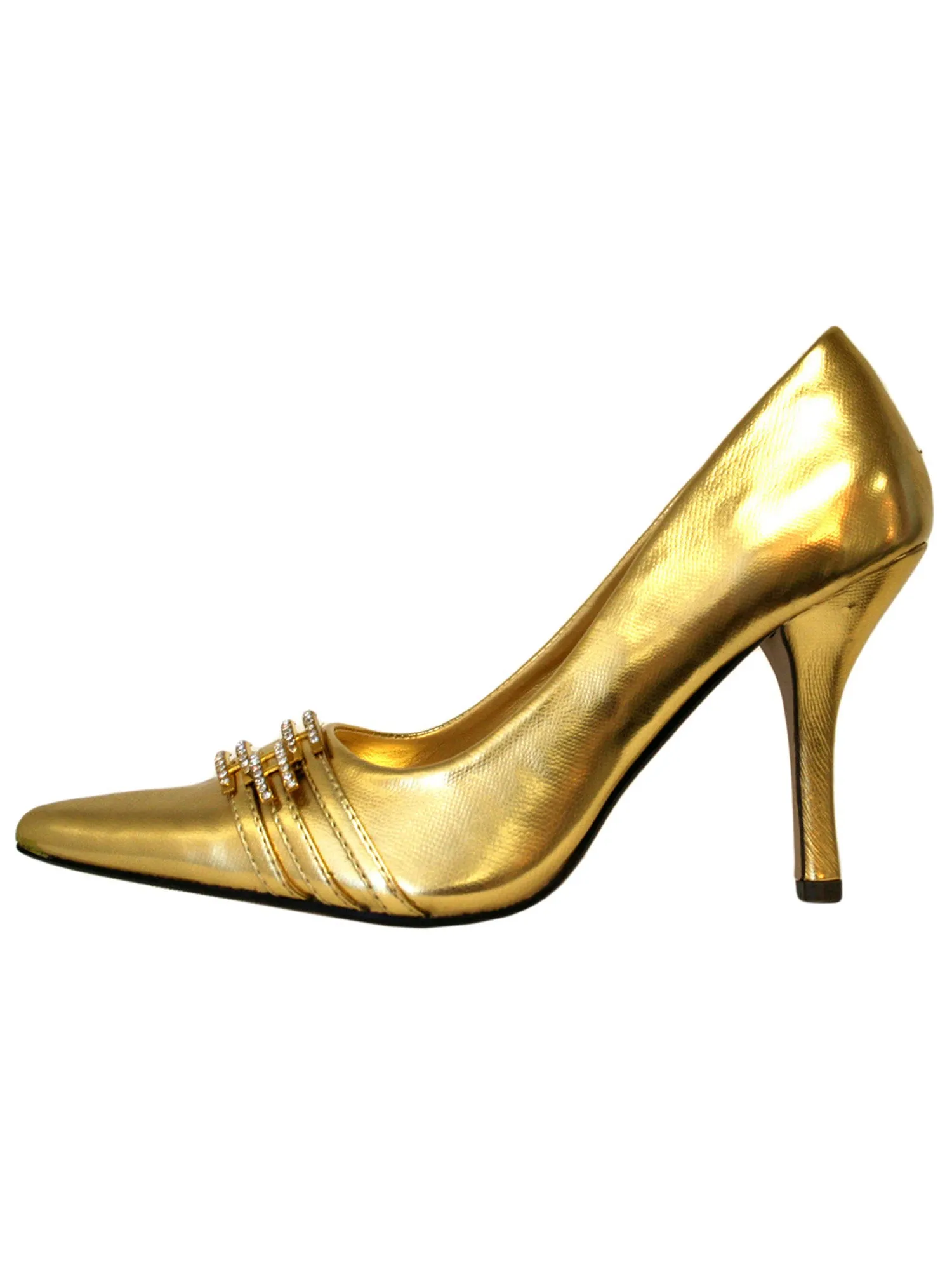 Gold Womens Pumps With Rhinestone Trim