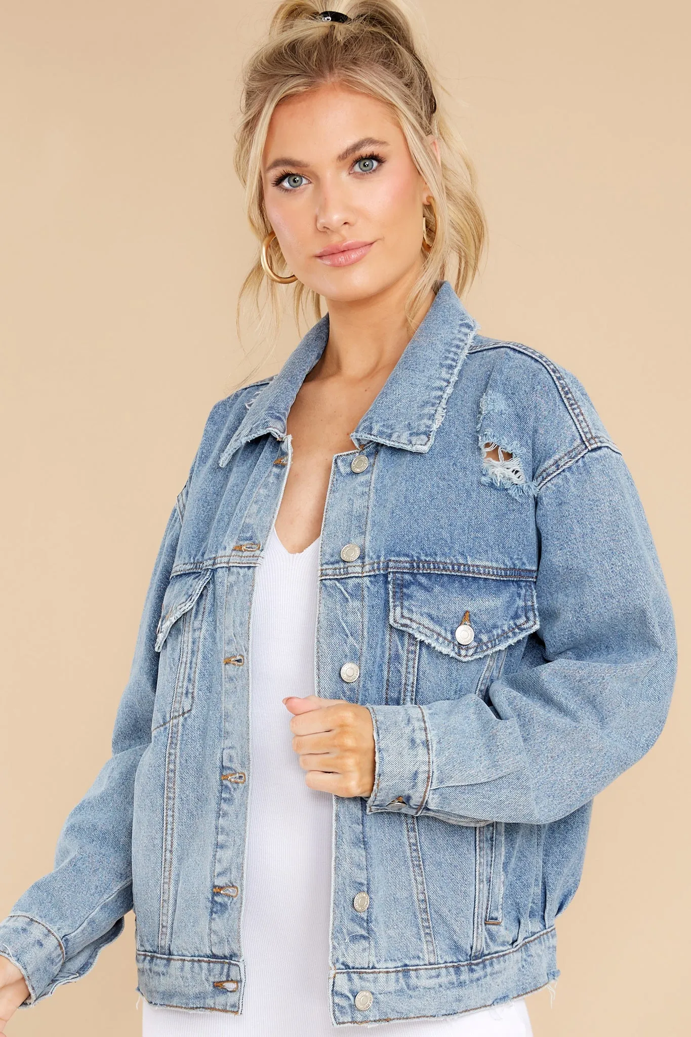 Good Spirits Medium Wash Distressed Denim Jacket