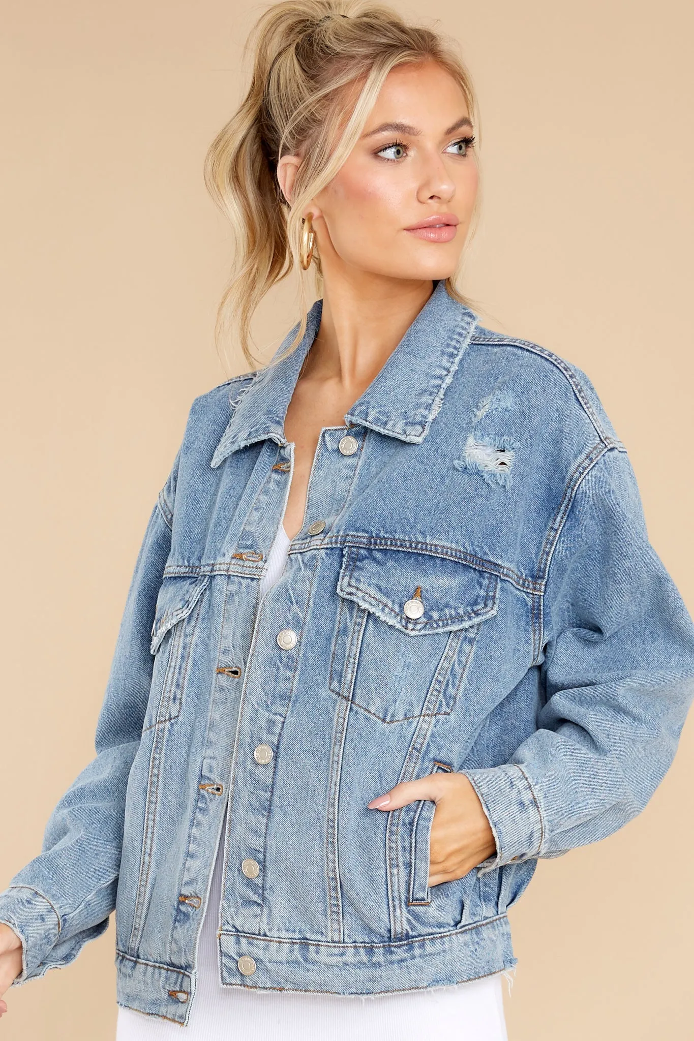 Good Spirits Medium Wash Distressed Denim Jacket