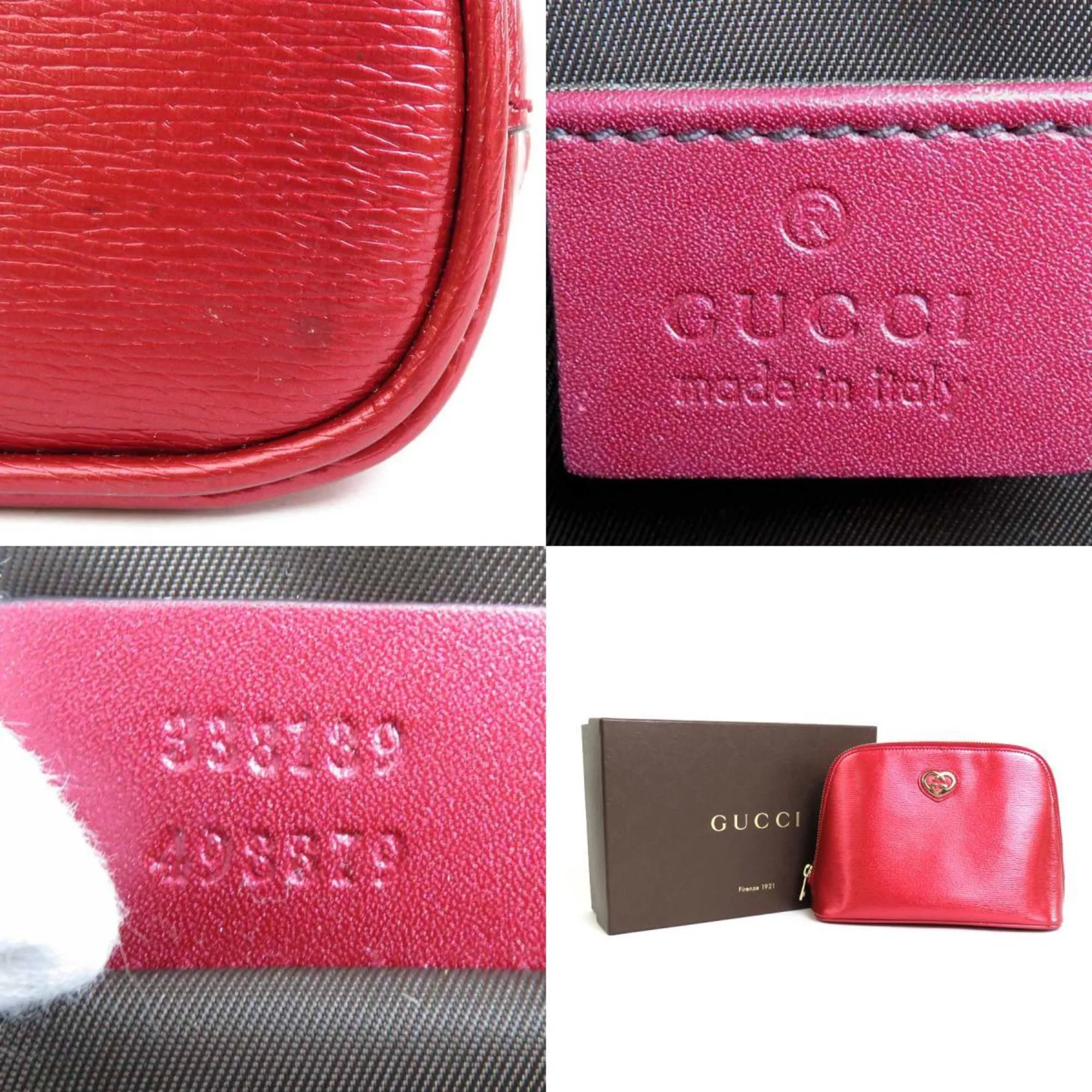 GUCCI Pouch Leather Metallic Red Gold Ladies 338189