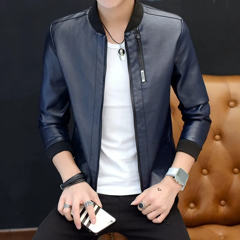 Handsome Jacket Casual K-style Lapel Spring and Autumn Leather Coat