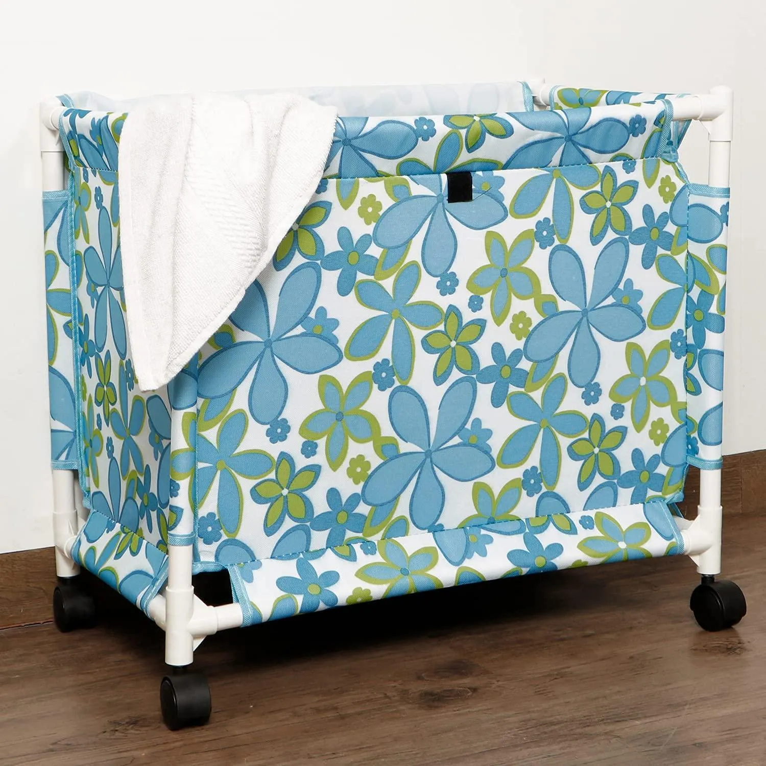 HOKIPO Oxford Fabric Laundry Basket Trolley With Wheels - 46x54x34 cm, Blue