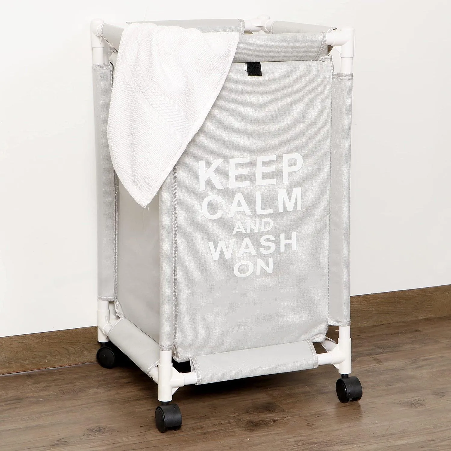 HOKIPO Oxford Fabric Laundry Basket Trolley With Wheels - 68x35x35 cm, Grey