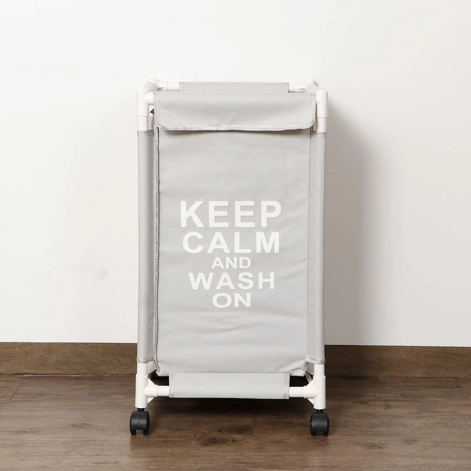 HOKIPO Oxford Fabric Laundry Basket Trolley With Wheels - 68x35x35 cm, Grey