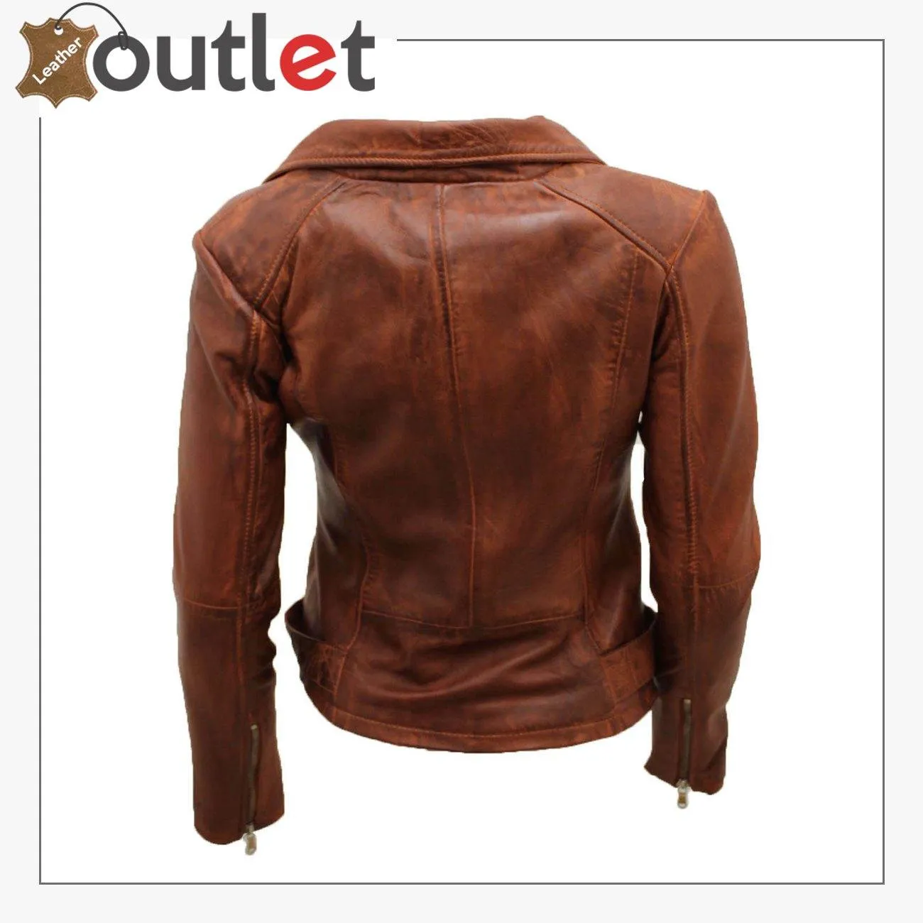 Ladies Coniac Tan Vintage Brando 100% Leather Biker Jacket