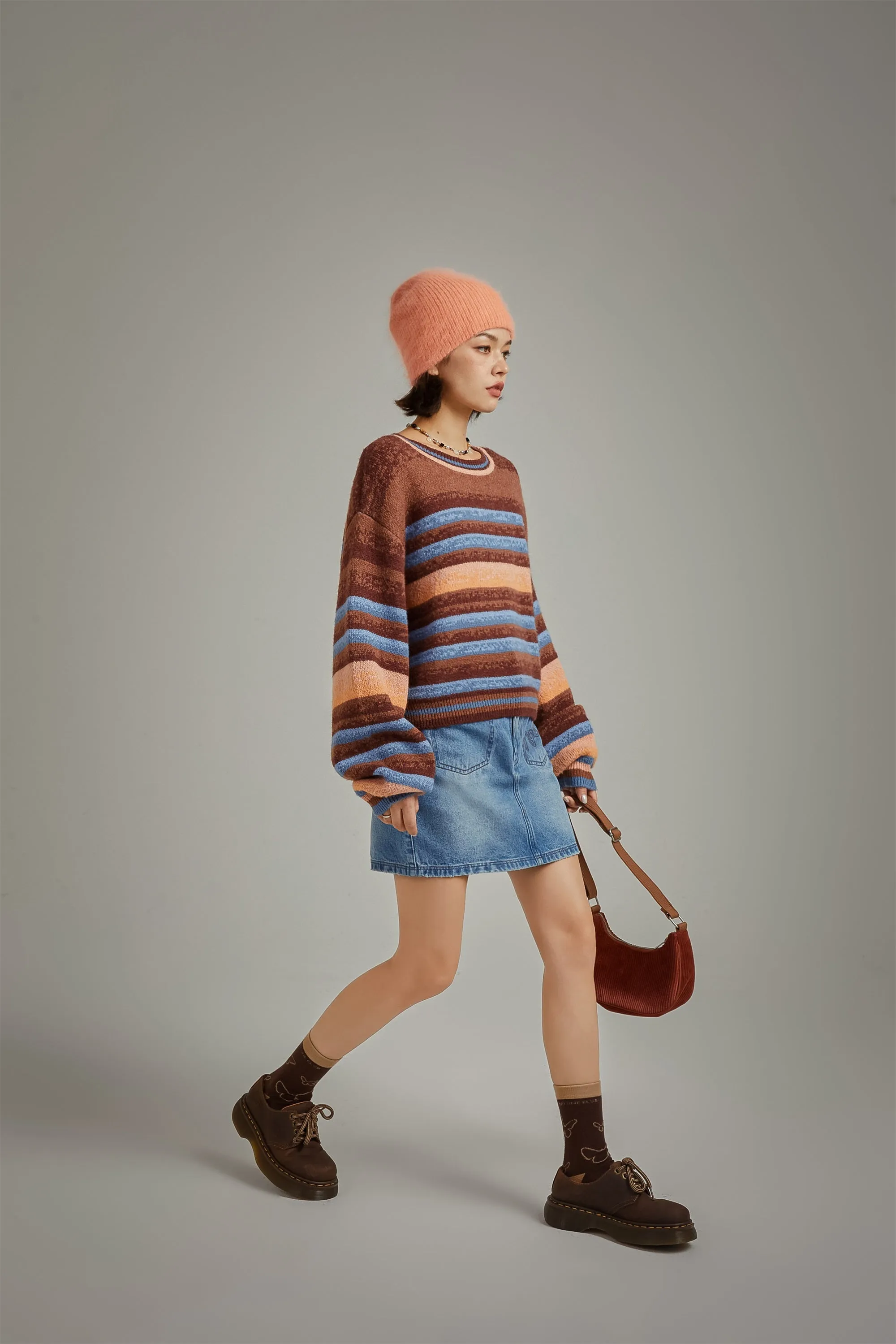 Logo Striped Loose Fit Knit Sweater